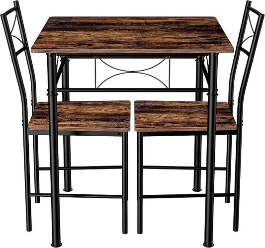 JOIN IRON 3-Piece Kitchen Dining Room Table Set for Small Spaces，Iron Wood Square Table with 2 Chairs for Kitchen Dining Room Furniture
