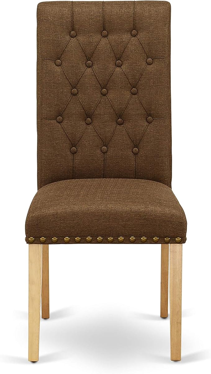 East West Furniture NOBR5-OAK-18 5 Piece Dining Room Table Set Includes a Rectangle Kitchen Table with Butterfly Leaf and 4 Brown Linen Linen Fabric Parson Chairs, 32x54 Inch, Oak