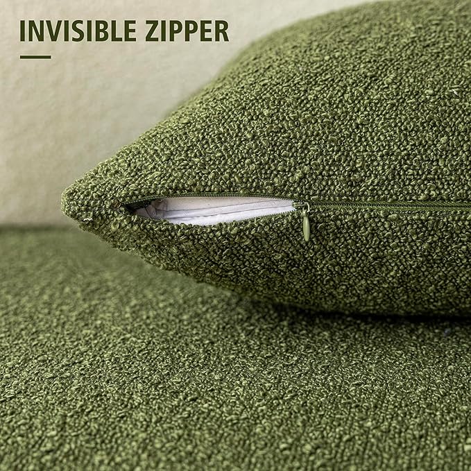 Foindtower Set of 2, Decorative Textured Boucle Throw Pillow Covers Accent Solid Pillow Cases Neutral Soft Cozy Couch Cushion Case for Chair Sofa Bedroom Living Room Home Decor 24 x 24 Inch Green