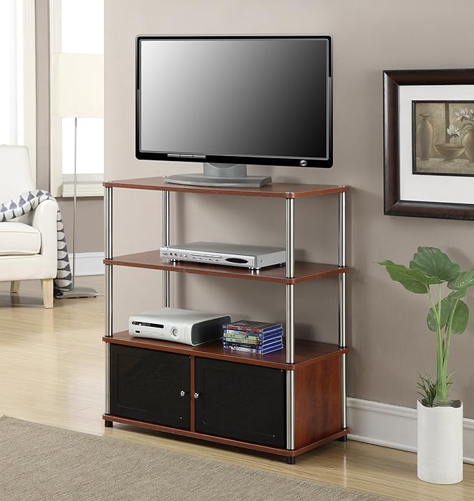 Convenience Concepts Designs2Go Highboy TV Stand with Storage Cabinets and Shelves for TVs up to 40 Inches, Cherry