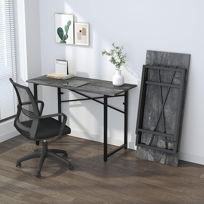 Folding Computer Desk 47 inch Writing Gaming Computer Camping Table, No Assembly Required Home Office Desk, Grey