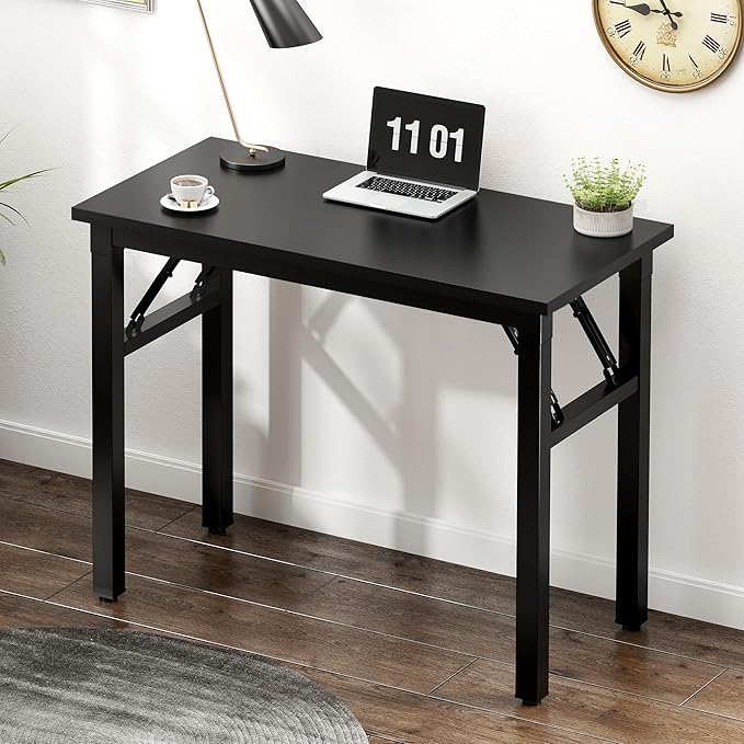 Need Folding Computer Desk - 31.5 Inch Foldable Office Writing Work Study Kids Student Teacher Home Bedroom Table for Small Space, Black