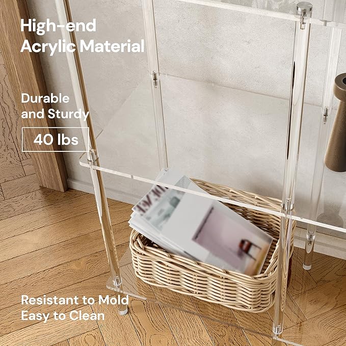 Acrylic Console Table, 29.5" Small Entryway Table with Open Shelves, Clear Entry Table for Sofa, Foyer, Hallway, Living Room, Easy Assembly, 3 Tier, 11.8" D x 31.7" H