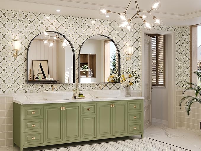 Brightify Arched Mirror, 31 x 33 Inch Black Arch Mirror, Metal Frame Black Arched Wall Mirror, Arched Top Bathroom Vanity Mirror for Living Room Bedroom Mantel Entryway Hallways