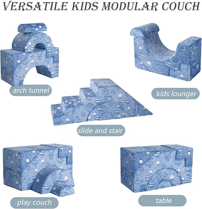 MeMoreCool Foam Climbing Toddler Couch, Modular Kids Sofa with Slide & Stair, Convertible Baby Couch for Playroom, Sectional Furniture for Crawling, Climbing, and Kids’ Play