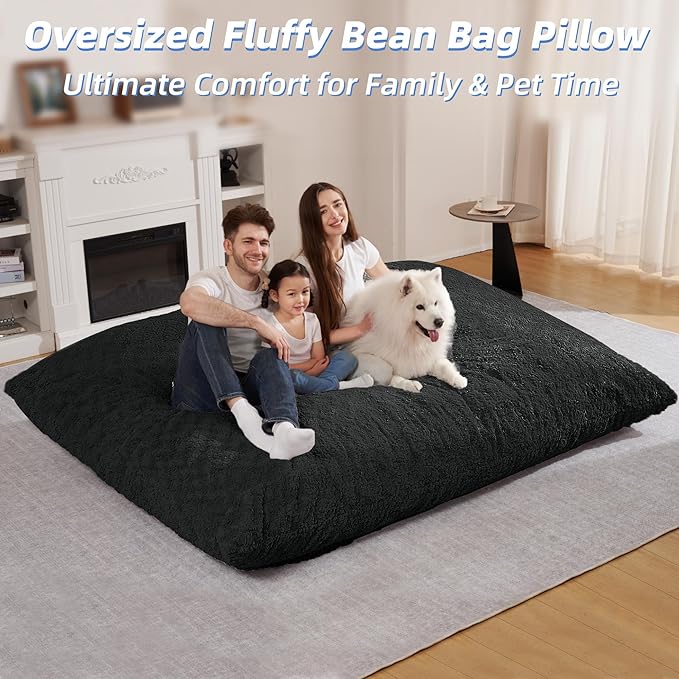 HABUTWAY 4 in 1 Bean Bag Chair, Giant Memory Foam Filling Bean Bag Sofa, Adult Bean Bag Chair, Machine Washable Faux Fur Cover, Bean Bag for Adult (Black)