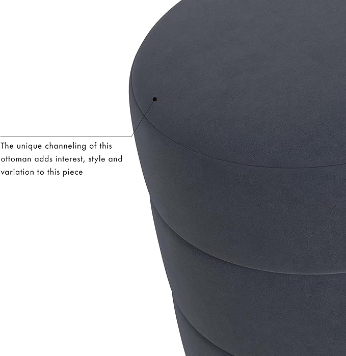 HomePop Upholstered Round Ottoman (No Lid, Seat Only) Home Décor | Round Pouf Foot Rest – Steel Blue Velvet