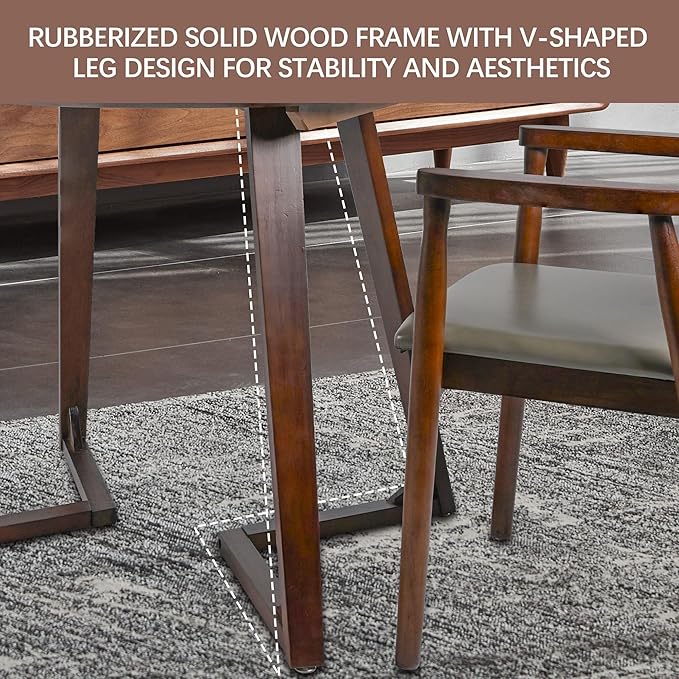 Round Rubber Solid Wood Dining Table - Mid Century Modern Style with V-Shaped Wooden Frame Base, Multi-Functional as Meeting/Coffee/Leisure Table,Space Saving Design,35”