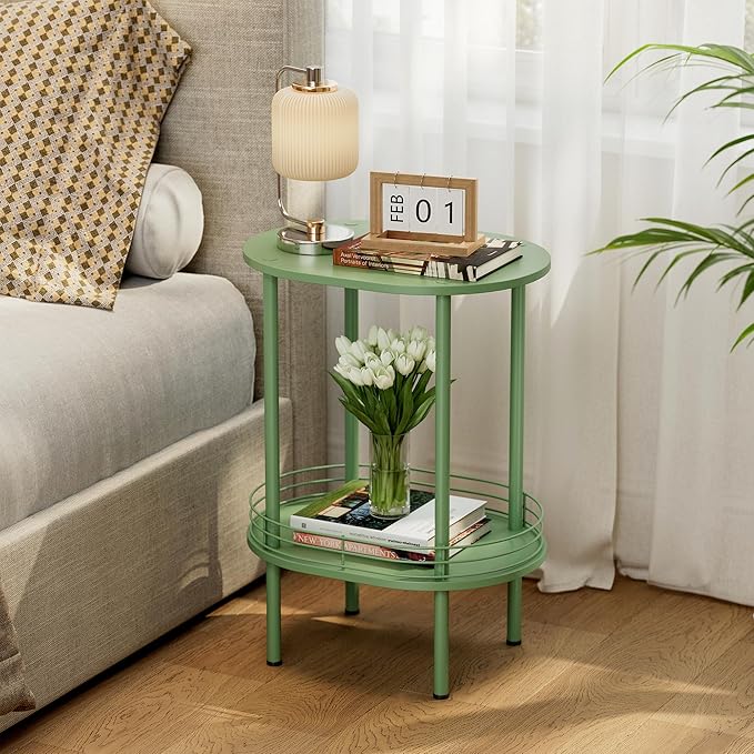 Round Side Table Set of 2,Bedside Table with Storage, Morden Round Nightstand, Samll Side Table for Living Room，Bathroom，Bedroom, Nursery, Laundry, Green