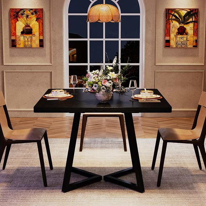 Tribesigns Square Dining Table for 2, 31.5" Industrial Dinner Table with Metal Base, Kitchen Table for Dining Room, Small Space, Apartment