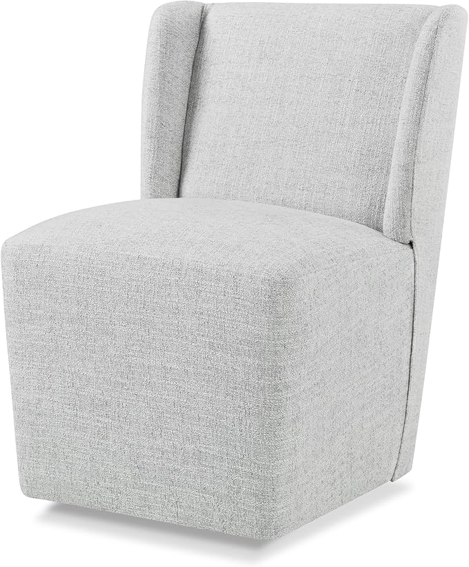 Upholstered Dining Chair with Casters Wingback Modern Side Armless Deskchair with Rollers for Diningroom Bedroom Livingroom Reading Room,Light Grey,1 Box