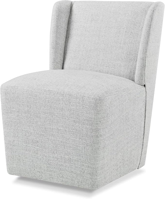 Upholstered Dining Chair with Casters Wingback Modern Side Armless Deskchair with Rollers for Diningroom Bedroom Livingroom Reading Room,Light Grey,1 Box