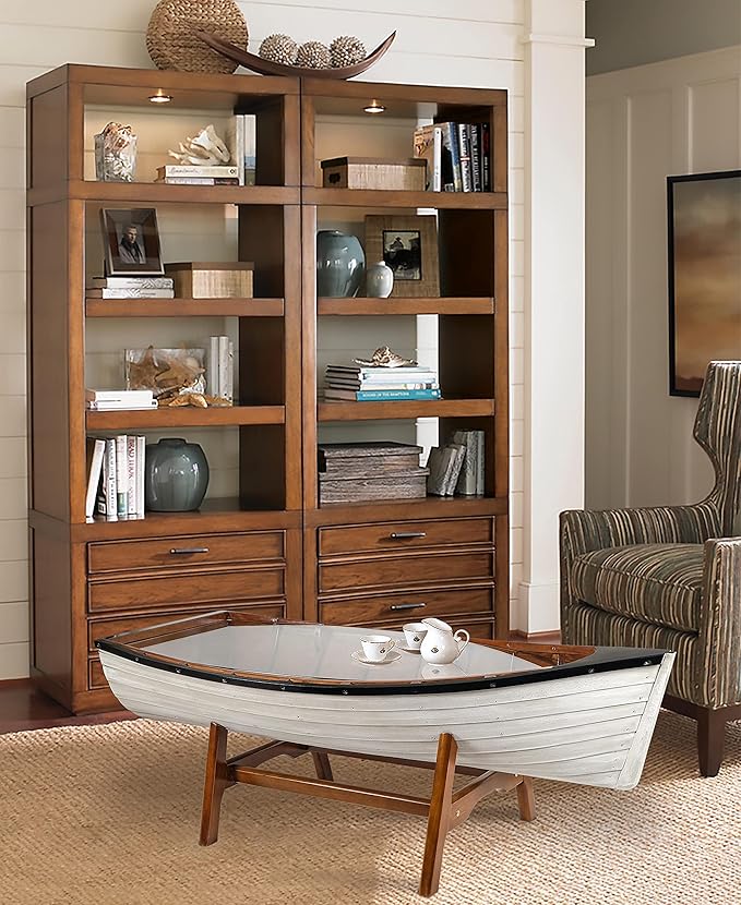 SAILINGSTORY Wooden Boat Coffee Table Boat Bookshelf Coastal Coffee Table Nautical Bookcase Lake House Decor Beach House Decor