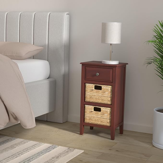 Safavieh Home Collection Everly Drawer Cherry 1-Drawer 2 Removable Baskets Side Table