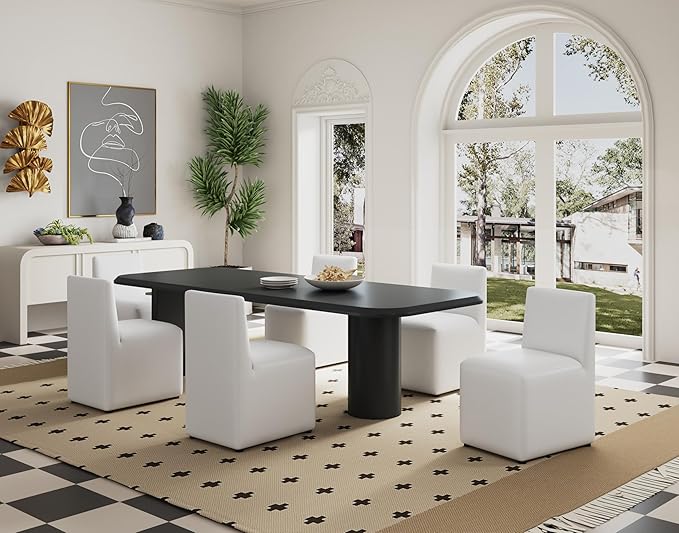 Manhattan Comfort Anna Square Modern Dining Chair with Head to Toe Faux Leather Upholstery and Plastic Foot Padding, Luxury Accent Furniture, Set of 1, Cream