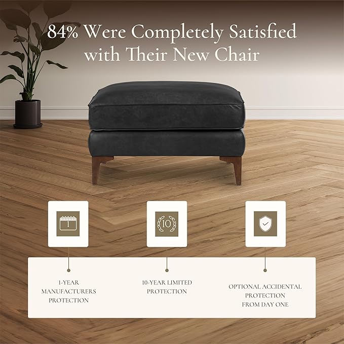 POLY & BARK Essex Ottoman - 35” Large with Feather-Down Topper - Full-Grain Leather Upholstered Ottoman - Couch for Living Room - Vintage Italian Leather in Onyx Black