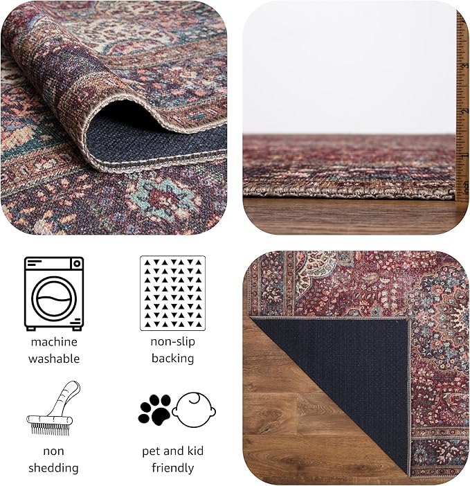 Keen Home Design 4x6 Rug - Machine Washable Area Rug with Non-Slip Backing, Ideal for Living Room, Dining Room, Bedroom - Vintage, Easy Clean, Durable, Low Pile Rug - (4' x 6')