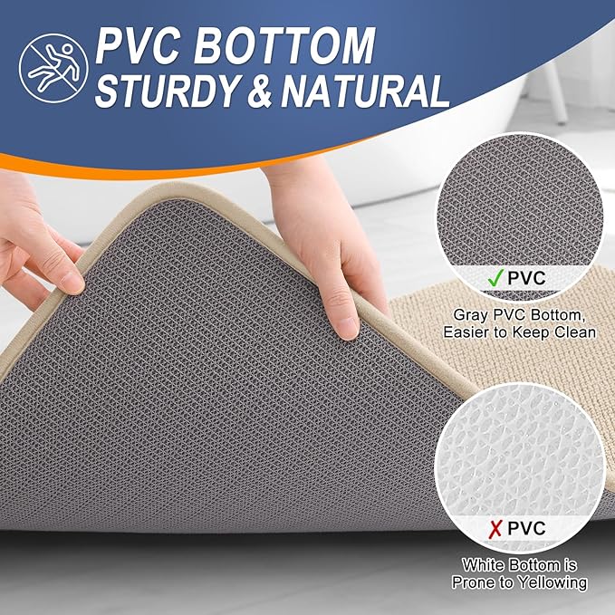 OLANLY Thick Memory Foam Bath Mat Rug 24x16, Extra Soft Absorbent Bathroom Rug, Quick Dry Bath Mats, Non-Slip, Machine Washable Carpet for Bathroom, Tub and Shower, Home Decor Accessories, Beige