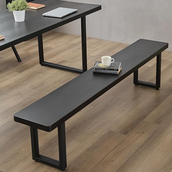 Black Bench Wooden Bench with Metal Legs Suitable for Dining Room Living Room Office Conference Room Indoor Stool Multiple （62.99in）