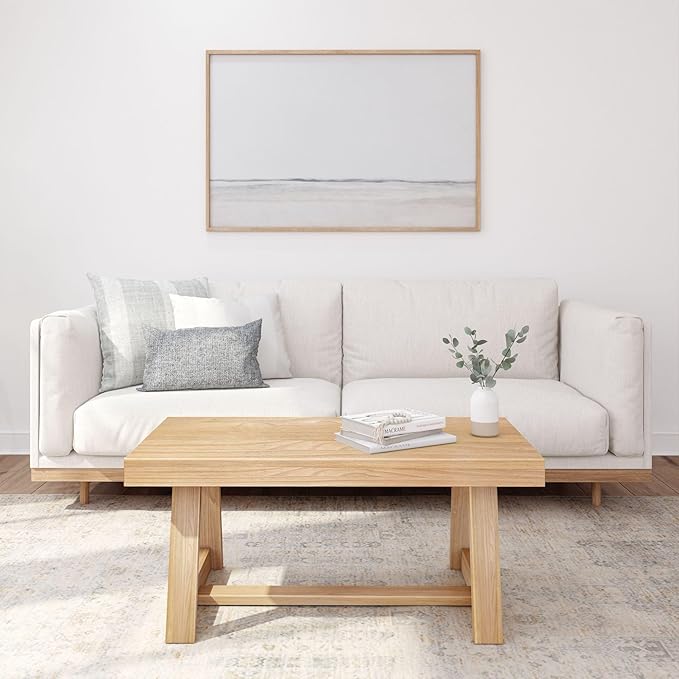 Plank+Beam Classic Rectangular Coffee Table, 40 Inch Farmhouse Coffee Table, Mini Center Tables for Small Spaces, Small Living Space Tea Table, Blonde Wirebrush