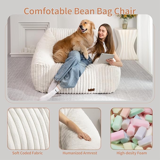 HABUTWAY Bean Bag Chair, Giant Bean Bag Chairs for Adults and Kids, Bean Bag Sofa, Lazy Floor Sofa, Faux Fur Beanbag Chair with Armrests for Living Room Bedroom (Beige)