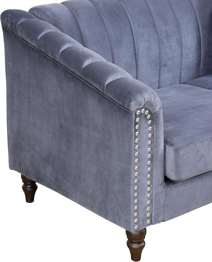 Sectional Sofa Set, Microfiber Chesterfield Upholstered Sofas Loveseat Couch Chair Sets with Style Button Tufted, Scroll Arms and Nailhead for Living Room, Office, Apartment, Grey,3PCS