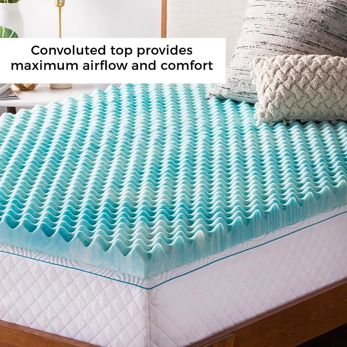 Linenspa 3 Inch Convoluted Gel Swirl Memory Foam Mattress Topper - Promotes Airflow - Relieves Pressure Points - California King