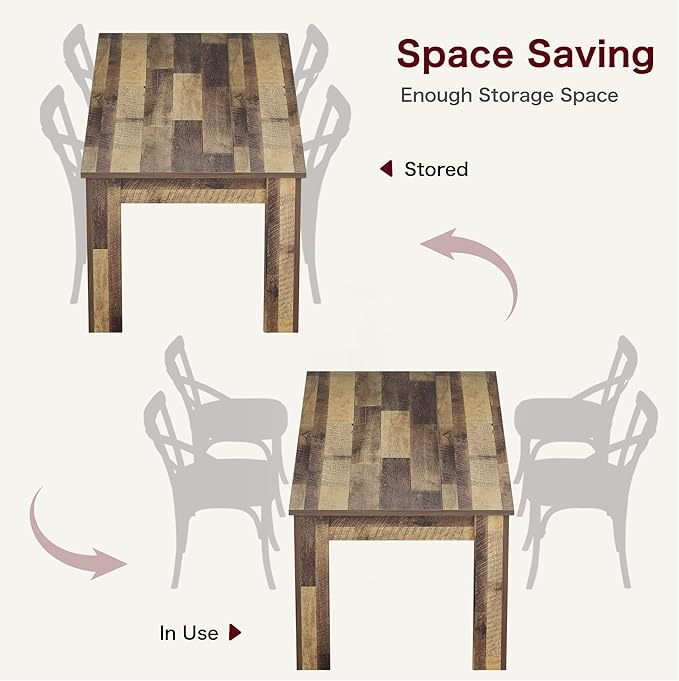 Dining Table for 4-6, 63" Wood Farmhouse Large Kitchen Table with Strong 4 Triangle Legs, Rectangular Dining Room Dinner Table with Sturdy Extra Support for Kitchen, Apartment, Retro Brown