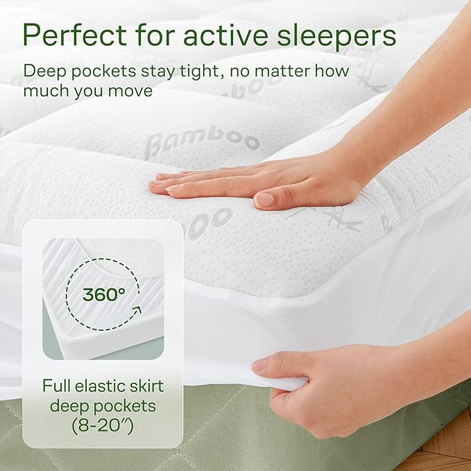 Ultra Soft Full XL Size Mattress Topper - Viscose Made from Bamboo Pillow Top Mattress Pad for Back Pain Relief - Naturally Cooling for Hot Sleepers, White