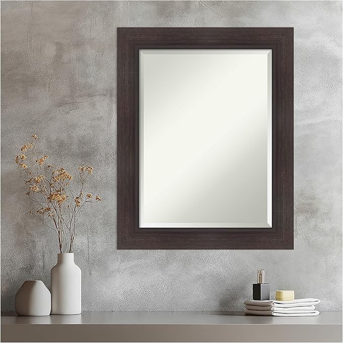 Amanti Art Brown Wall Mirror 30x24 Sloped Espresso Rectangle Bathroom Mirror for Wall Decor Living Room, Medium Modern Frame, Hangs Horizonally and Vertically, Bathroom Decor, Beveled Edge