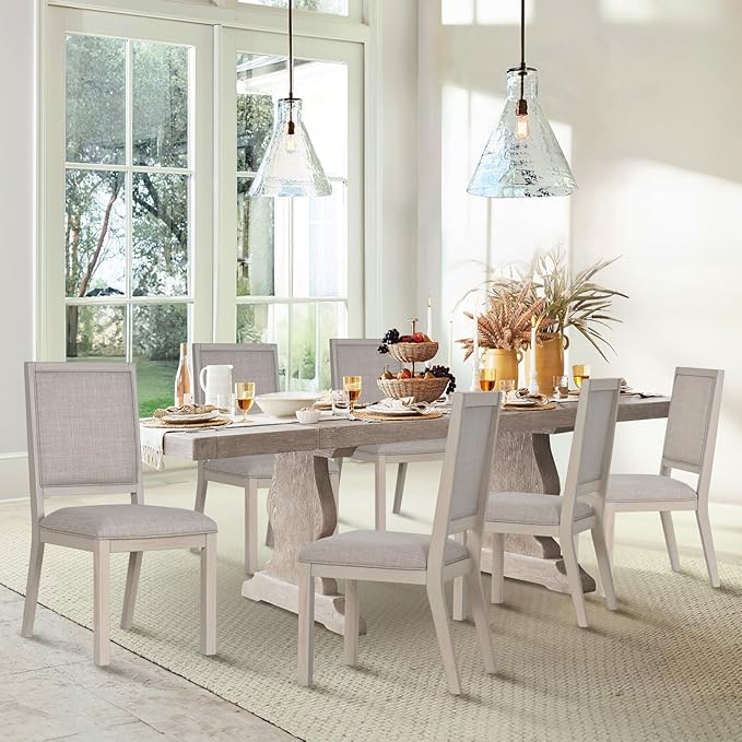 COLAMY Modern Rectangular Dining Table Set, 60" L x 36" W x 30" H, Brown+Ivory