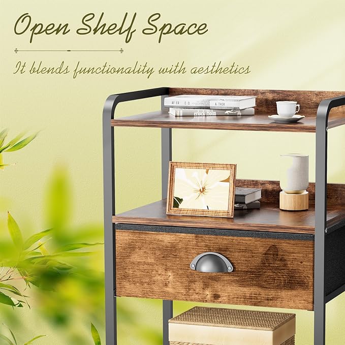 Night Stand Side Table Drawer Nightstand Storage Drawers Bedside Table Metal Shelf Nightstands Bed Side End Tables Living Room Chest Organizer Dresser for Bedroom Dorm Furniture Entryway Table Simple
