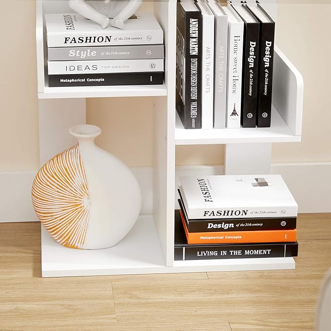 VASAGLE Bookcase, Tree-Shaped Bookshelf with 8 Storage Shelves, Rounded Corners, White 9.8D x 19.7W x 55.1H in, Engineered Wood