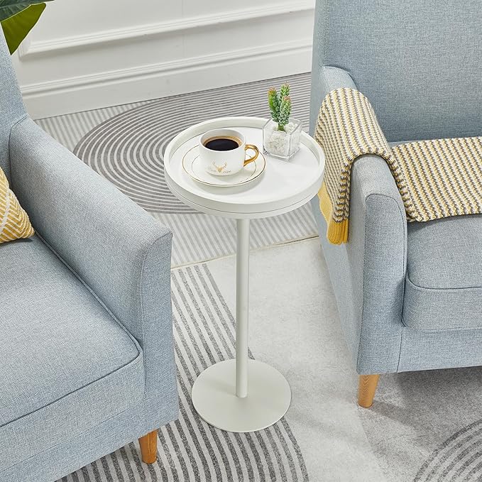Round Drink Table,Pedestal Tables,Small Round Side Table for Small Spaces,Martini Table for Living Room, Bedroom, Bathroom,Balcony (White)