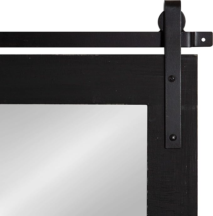 Kate and Laurel Cates Farmhouse Wood Framed Wall Mirror, 18 x 26, Black, Barn Door-Inspired Rustic Mirrors for Wall
