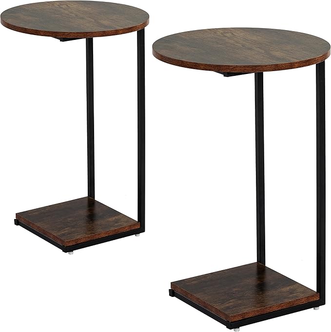 DCLRN C Table End Table Set of 2,C Shaped End Table for Round,Round Side Table is Suitable for Living Room and Bedroom.(Brown)