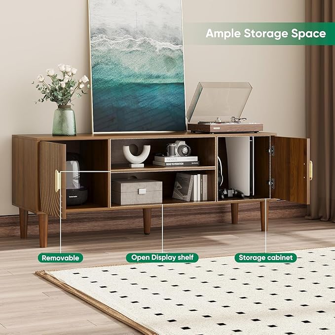 47" TV Stand for TVs up to 55 Inch, Entertainment Center with Storage and Adjustable Shelves, Modern Media Console for Living Room, Walnut