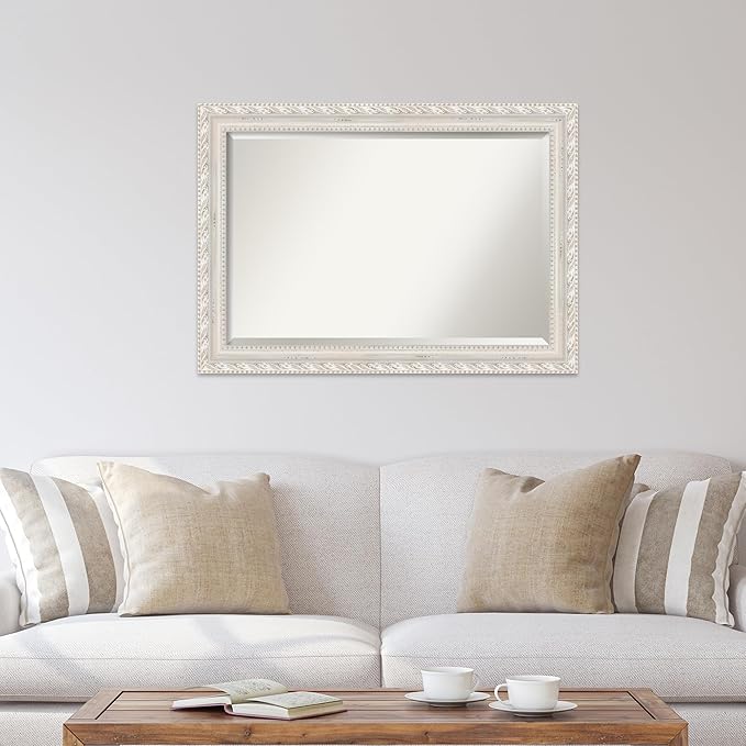 Amanti Art White Bathroom Mirror for Over Sink, 30x42 Opera Off White Rectangle Vanity Mirror, Large Traditional Wood Frame, Hangs Horizonally and Vertically, Bathroom Wall Decor, Beveled Edge from WI