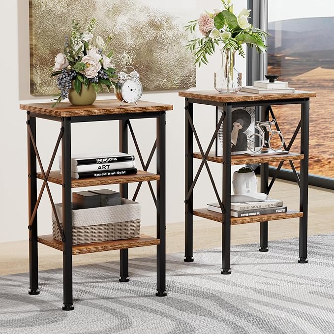 VECELO Modern Nightstands X-Design Side End Table Night Stand with Storage Shelf for Bedroom,Living Room,