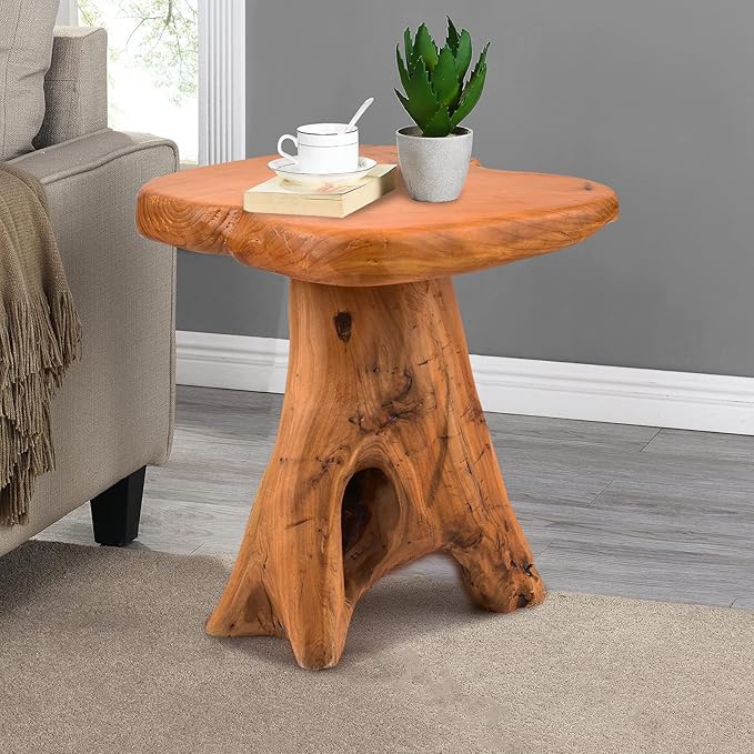 Small Side Table, Unique Design Live Edge Wood Stool, Freeform Natural Plant Stand for Garden, Yard, Living Room, Bedroom