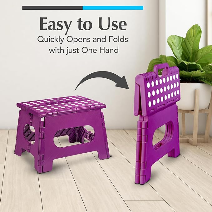 Handy Laundry Folding Lightweight Step Stool - Sturdy Enough to Support Adults and Safe Enough for Kids - Opens Easy with One FLI -. Great for Kitchen, Bathroom or Bedroom (Purple)
