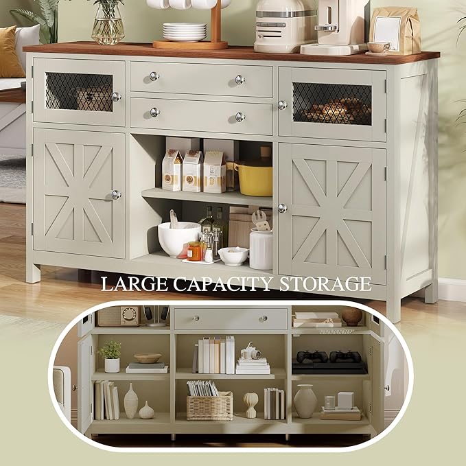 YITAHOME Farmhouse TV Stand for 65/55 Inch Television, Entertainment Center Television Stand with Drawers & Door, 59" Media Console TV Cabinet for Living Room, Antique White