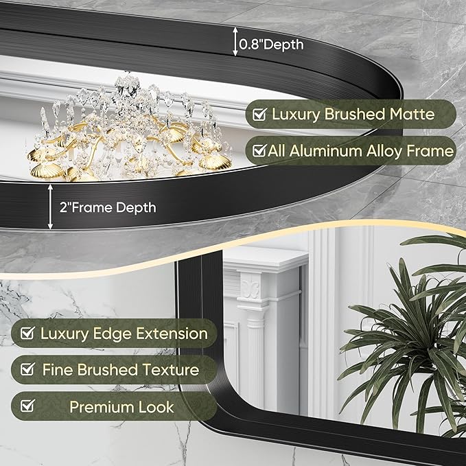 Suidia 24" x 36" Bathroom Mirror, Bathroom Vanity Mirror Metal Framed, Wall-Mounted Mirrors for Bedroom, Living Room, Entryway, Hallway, Black, Arch Style