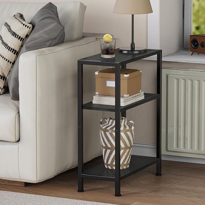 3-Tier Side Table, Small EndTable, Sofa SideTable for Narrow Spaces, Slim EndTable, NightstandTable, Skinny Bedside Table, for Living Room, Bedroom, Office, Black