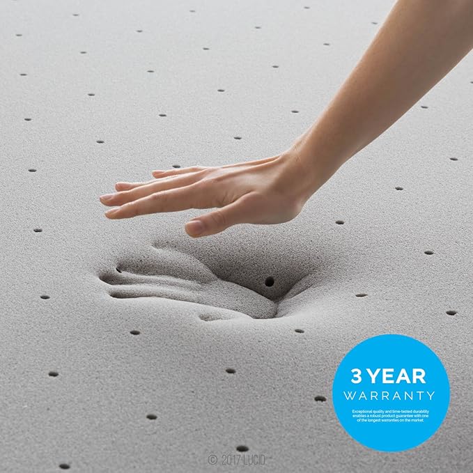 Lucid 3 Inch Ventilated Bamboo Charcoal Memory Foam Mattress Topper - Twin XL Mattress Topper