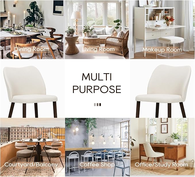 COLAMY Upholstered Dining Chairs Set of 2, Modern Fabric Dining Room Kitchen Side Chair with Padded Seat and Wood Legs for Restaurant/Cafe, Beige