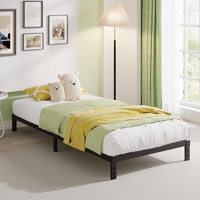 EMODA 10 Inch Twin Bed Frames No Box Spring Needed, Heavy Duty Metal Twin Platform Bed Frame, Noise Free, Easy Assembly, Black