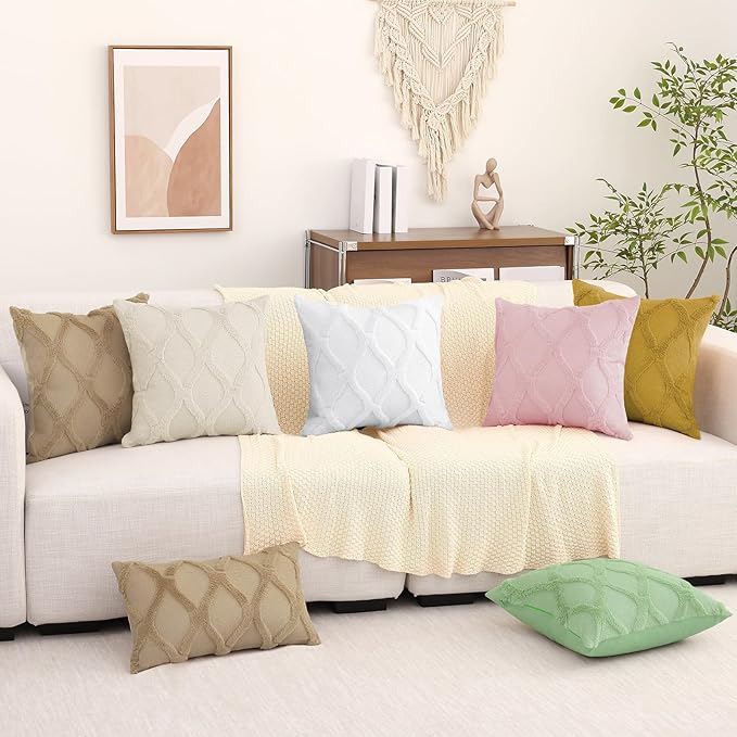 decorUhome Throw Pillow Covers 26x26 Inch Set of 2, Soft Plush Faux Fur Wool Khaki Couch Pillow Covers, Decorative Neutral Pillow Cases for Bed Sofa Living Room Home Decor