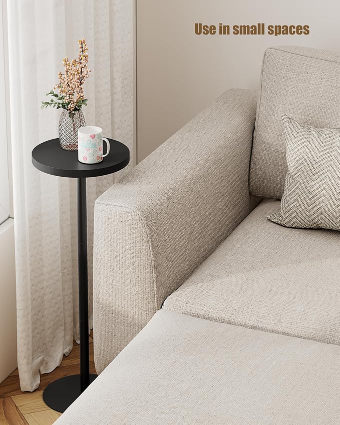 TUTOTAK Tall Round Side Table, Small End Table, Set of 2, Beside Table, Drink Table, Pedestal Side Table, livingroom, Black TB01BK0652