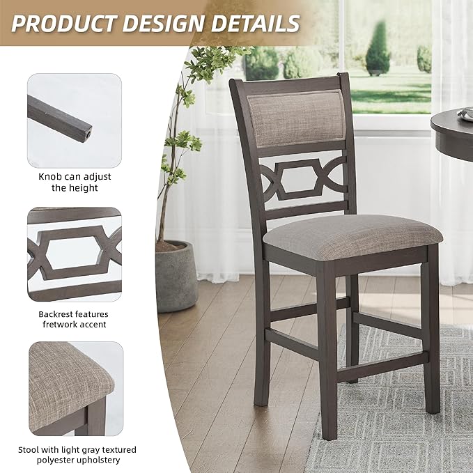Signature Design by Ashley Wrenning Modern Diamond Patterned Counter Height Dining Table and 4 Upholstered Bar Stools with 2 Shelves, Set of 5, Gray & Light Gray